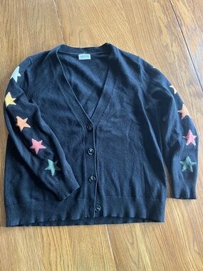 Sugarhill Brighton Black Star-Print Button Cardigan Sweater